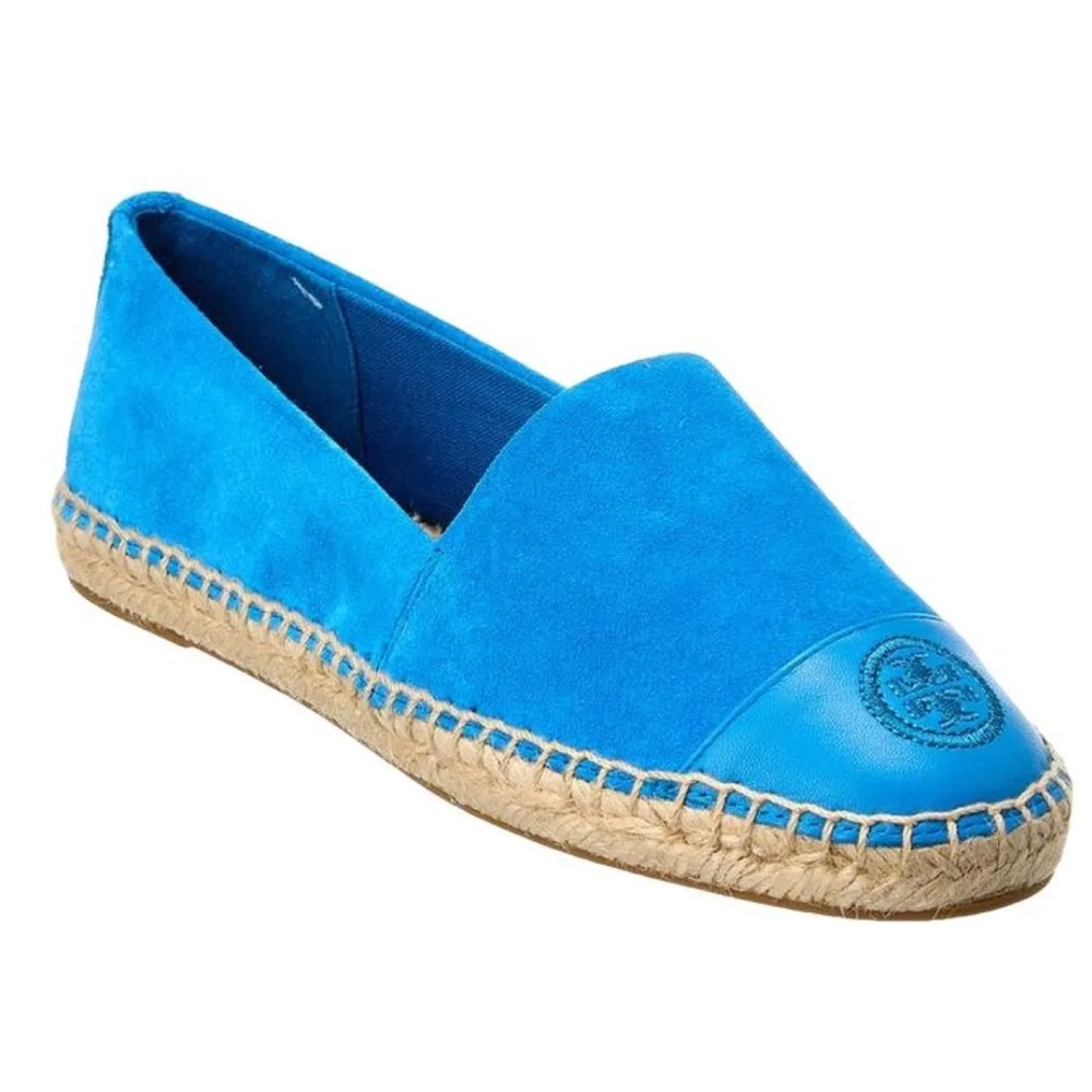 Tory Burch Women’s Color Block Flat Espadrille 8 Blue Gentian in Suede/Leather
